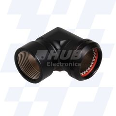 A37-444-3J28KN - EMCA 90 Degree M Thread Adaptor, MIL-DTL-38999 Series III, Black Hybrid, Shell Size 13