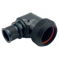 Front view of EMCA Electro-Mechanic A37-525 90 Degree Screened Adaptor in Black Zinc Nickel finish