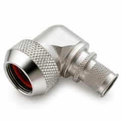 Front view of EMCA Electro-Mechanic A37-525 90 Degree Screened Adaptor in Electroless Nickel finish