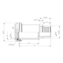 Dimensions of EMCA Straight RFI/EMI Extended Backshell in Black Hybrid finish (Part Number: A37-035-1J05MKN)