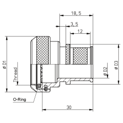 Dimensions of EMCA Straight (RFI/EMI) Screened Adaptor in Olive Drab Cadmium finish (Part Number: A37-796-1603)