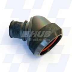 Front view of EMCA 45 Degree (RFI/EMI) Screened Adaptor in Olive Drab Zinc Cobalt finish (Part Number: A37-832-6410)