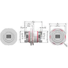 Dimensions of EMCA Connector Solutions RJ45 CAT5e Bulkhead Feedthrough Jam Nut Receptacle in Cadmium Olive Drab finish (Part Number: X1-9851-19-6 N 0)