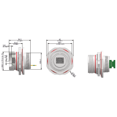 Dimensions of EMCA Connector Solutions RJ45 CAT6A PCB Jam Nut Receptacle in Tin Zinc Grey finish (Part Number: X1-9887-19-V N 0)