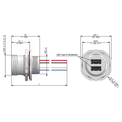 Dimensions of EMCA Connector Solutions X2-9861 Dual USB-A Jam Nut Receptacle for Power Supply