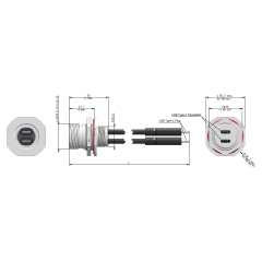 Dimensions of EMCA Connector Solutions X2-9867 Dual USB-C Jam Nut Receptacle with Corset