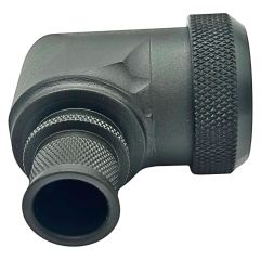 Side view of EMCA Electro-Mechanic A37-525 90 Degree Screened Adaptor in Olive Drab Zinc Cobalt finish