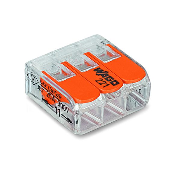 WAGO LEVER-NUTS® 221 Series Compact Splicing Connector - 3 Conductor - 4mm²