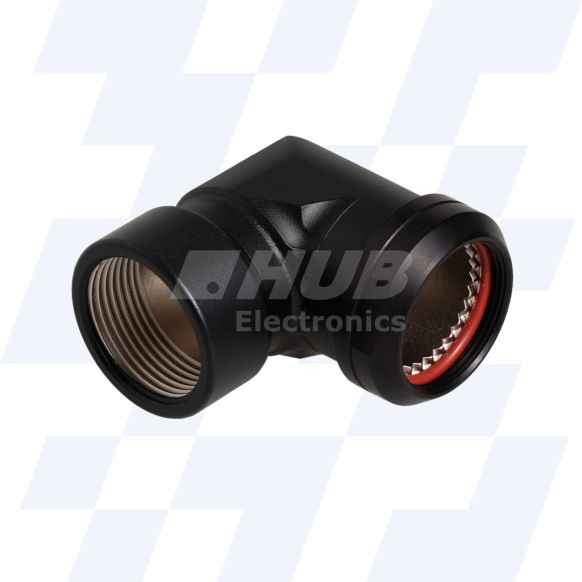 A37-444-7J23KN - EMCA 90 Degree M Thread Adaptor, MIL-DTL-38999 Series III, Black Hybrid, Shell Size 21