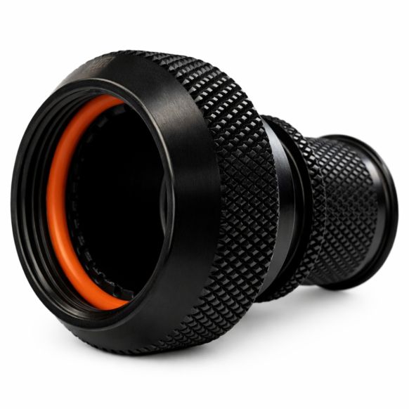 Front view of EMCA Electro-Mechanic A37-526 Straight Screened Adaptor in Black Zinc Nickel finish