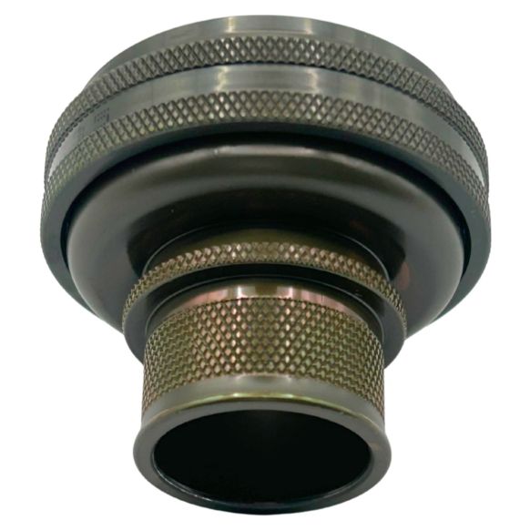 Top view of EMCA Straight (RFI/EMI) Screened Adaptor in Olive Drab Cadmium finish (Part Number: A77-334-8612)