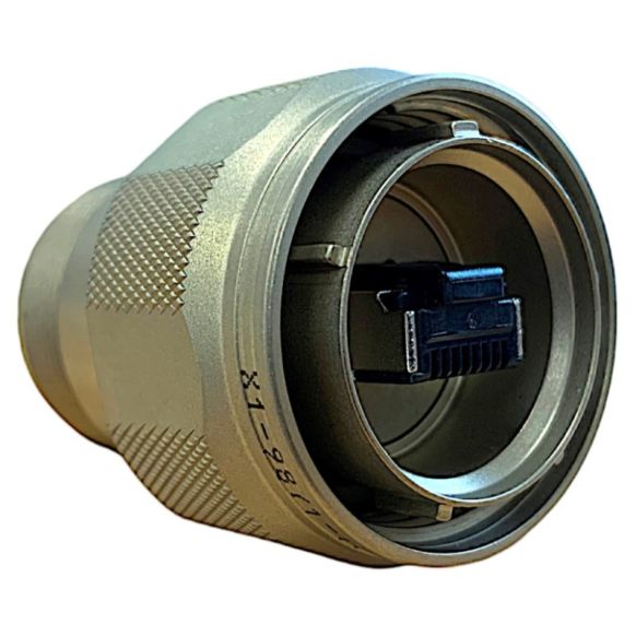 Front view of EMCA Connector Solutions RJ45 CAT6A Plug Connector in Marine Bronze finish (Part Number: X1-9878-19-9 N)
