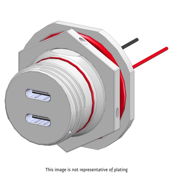 Front view of EMCA Connector Solutions X2-9847 Dual USB-C Jam Nut Receptacle for Power Supply