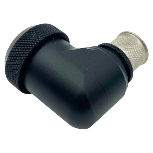 Rear view of EMCA Electro-Mechanic A37-525 90 Degree (RFI/EMI) Screened Adaptor in Black Hybrid finish