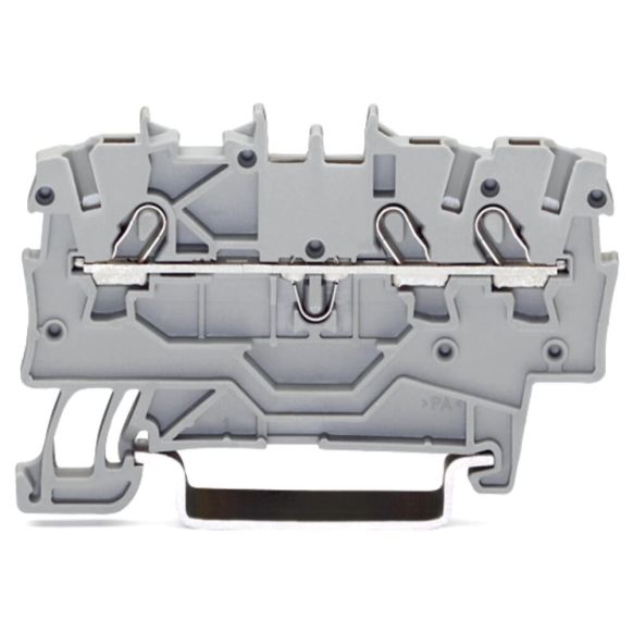 Front view of WAGO TOPJOB®S 2000 Series Rail Mounted 3 Conductor Through Terminal Block, Orange (Part Number: 2000-1302)