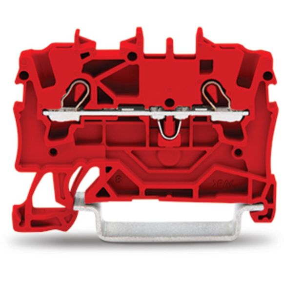Front view of WAGO TOPJOB®S 2001 Series Rail Mounted 2 Conductor Through Terminal Block, Red (Part Number: 2001-1203)