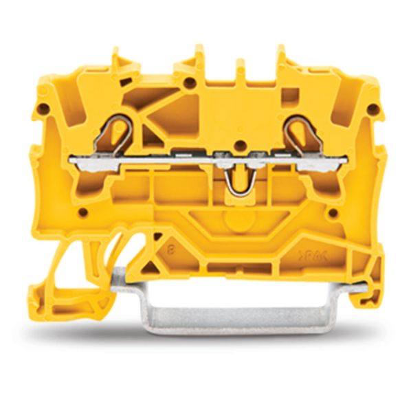 Front view of WAGO TOPJOB®S 2001 Series Rail Mounted 2 Conductor Through Terminal Block, Yellow (Part Number: 2001-1206)