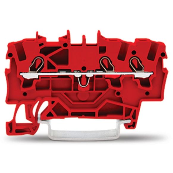 Front view of WAGO TOPJOB®S 2001 Series Rail Mounted 3 Conductor Through Terminal Block, Red (Part Number: 2001-1303)