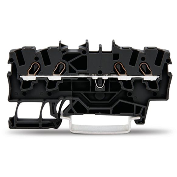 Front view of WAGO TOPJOB®S 2001 Series Rail Mounted 4 Conductor Through Terminal Block, Black (Part Number: 2001-1405)