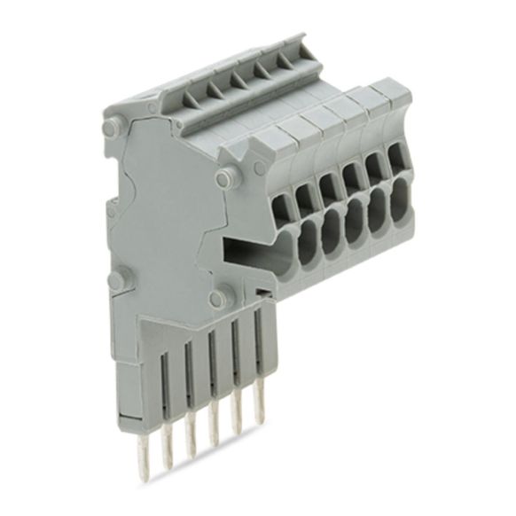 Front view of WAGO TOPJOB®S 2001 Series Connector Strip, 6 Pole, Grey (Part Number: 2001-556)