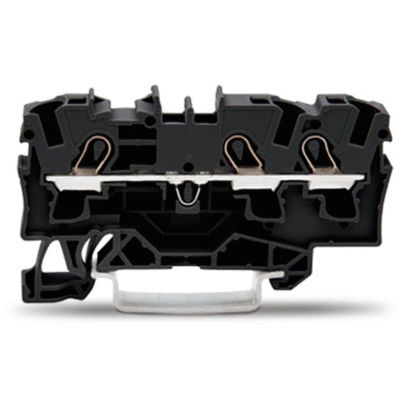 Front view of WAGO TOPJOB®S 2004 Series Rail Mounted 3 Conductor Through Terminal Block, Black (Part Number: 2004-1305)