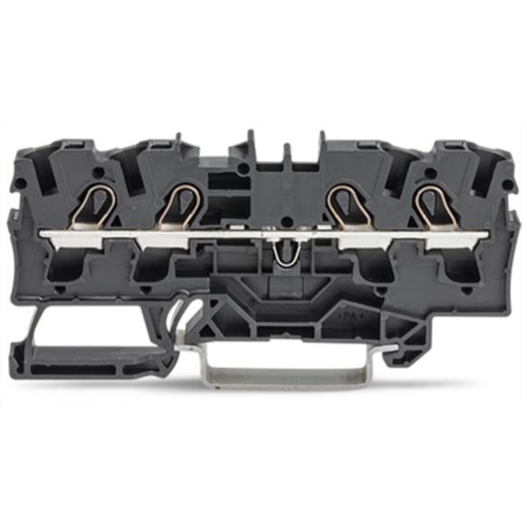 Front view of WAGO TOPJOB®S 2004 Series Rail Mounted 4 Conductor Through Terminal Block, Black (Part Number: 2004-1405)