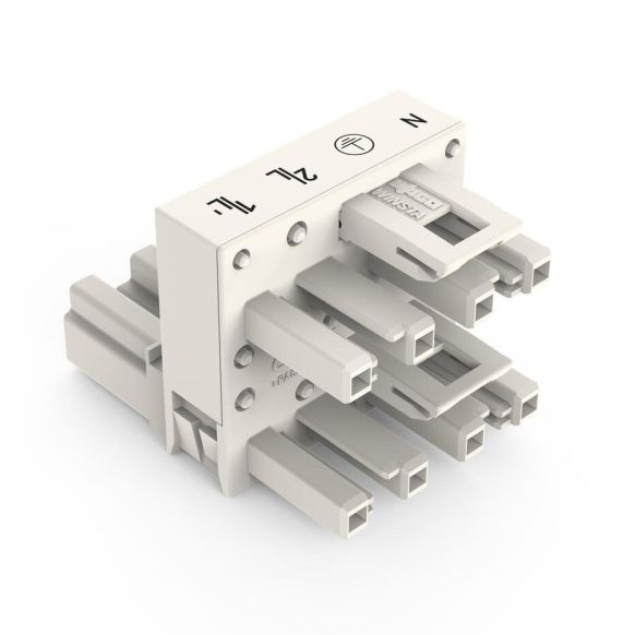 Front view of WAGO WINSTA® MIDI 770 Series H-Distribution Connector, 4 Pole, White (Part Number: 770-995)