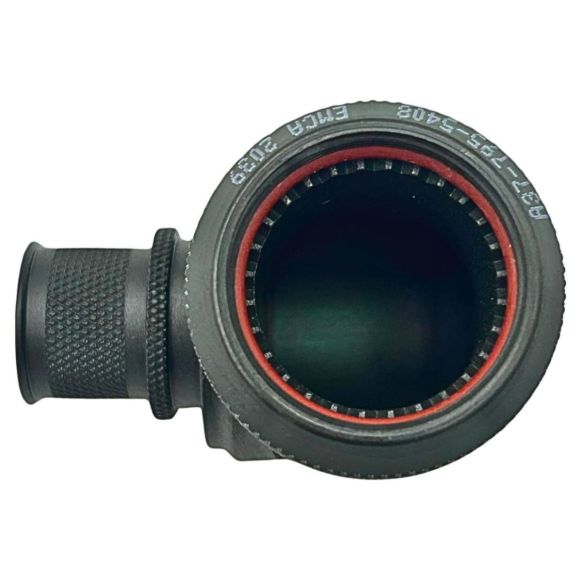 Front view of EMCA Electro-Mechanic A37-795 90 Degree Screened Adaptor in Olive Drab Zinc Cobalt finish
