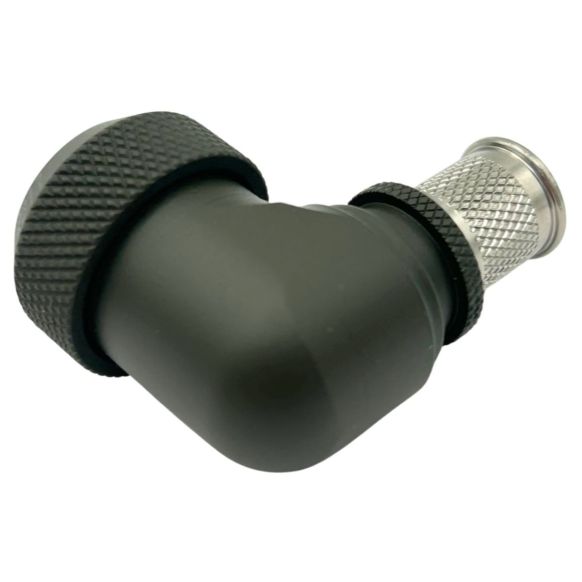 Rear view of EMCA Electro-Mechanic A37-795 90 Degree Screened Adaptor in Olive Drab Hybrid finish