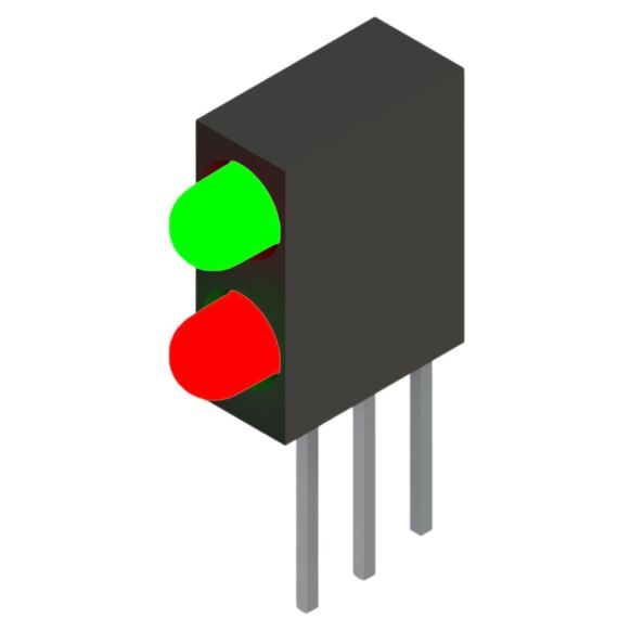 Side view of MARL 109 Series PCB Mounted LED with Green over Red LED (Part Number: 109-000-20-51)