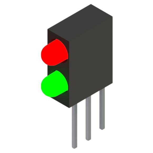 Side view of MARL 109 Series PCB Mounted LED with Red over Green LED (Part Number: 109-000-01-50)