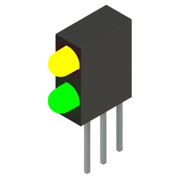 Side view of MARL 109 Series PCB Mounted LED with Yellow over Green LED (Part Number: 109-000-04-53)