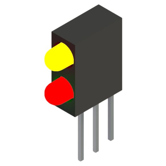 Side view of MARL 109 Series PCB Mounted LED with Yellow over Red LED (Part Number: 109-000-04-51)