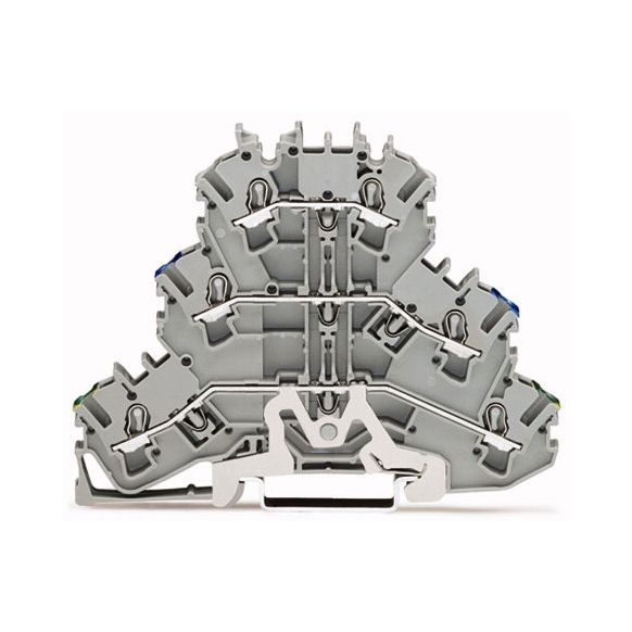 WAGO TOPJOB®S 2002 Series Rail Mounted Triple-Deck Ground conductor/Through/Through Terminal Block PE/N/L - 2002-3217