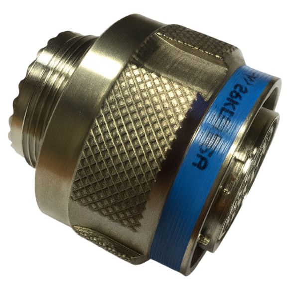 Side view of Souriau Sunbank by Eaton D38999 Series III Free Cable Plug in Stainless Steel finish (Part Number: D38999/26KB35PA)